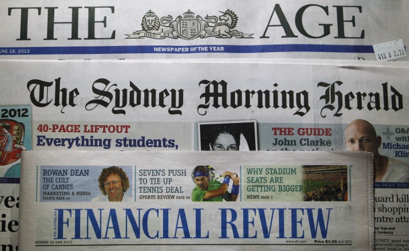 © Reuters. Mastheads of The Age, The Sydney Morning Herald and the Australian Financial Review are pictured in this photo-illustration in Sydney