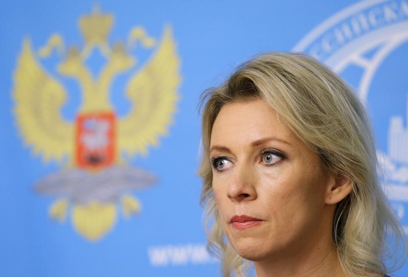 © Reuters. Spokeswoman of the Russian Foreign Ministry Zakharova attends a news briefing in Moscow