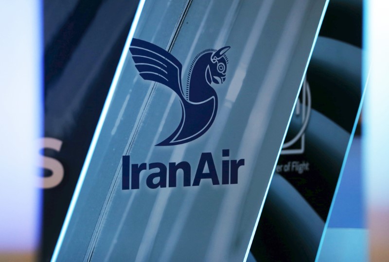 © Reuters. The logo of IranAir is pictured as the company IranAir takes delivery of the first new Western jet under an international sanctions deal in Colomiers