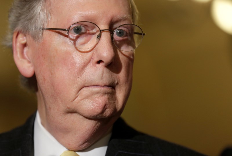 © Reuters. Senate Majority Leader McConnell speaks during a media briefing on Capitol Hill in Washington