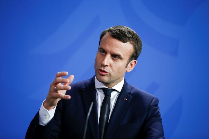 © Reuters. Presidente da França, Emmanuel Macron, durante coletiva de imprensa em Berlim, na Alemanha