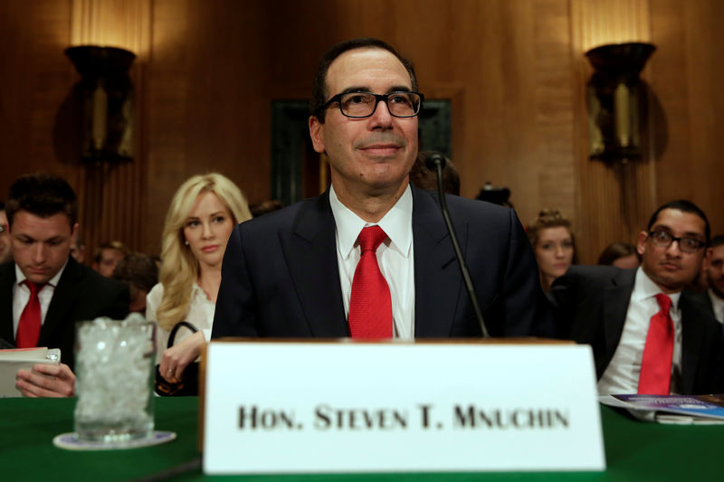 © Reuters. U.S. Treasury Secretary Steven Mnuchin waits to testify before the Senate Banking Committee at hearing on Domestic and International Policy Update on Capitol Hill in Washington