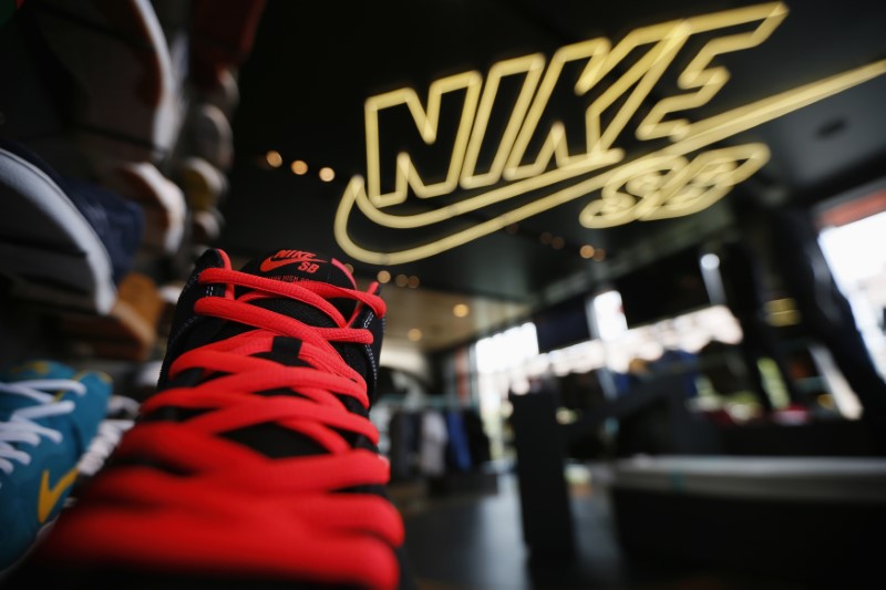 © Reuters. Shoes are displayed in the Nike store in Santa Monica