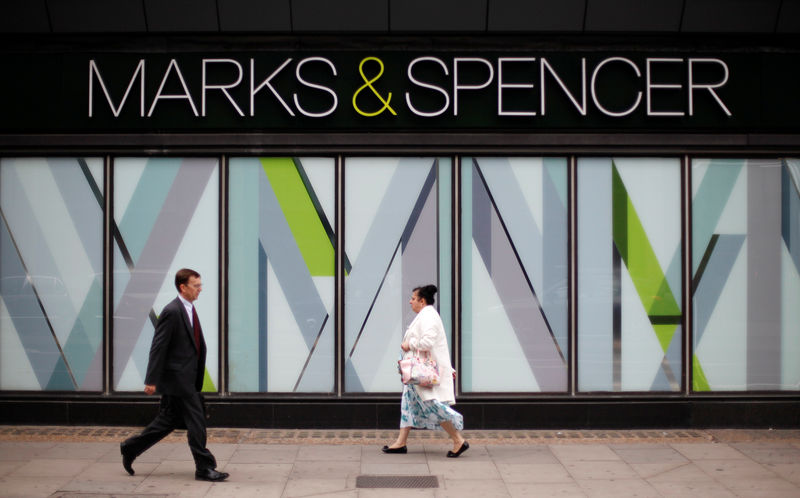 © Reuters. FILE PHOTO: File photo of pedestrians walking past an M&S shop in northwest London