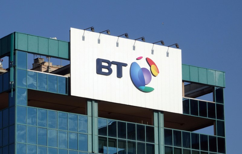 © Reuters. FILE PHOTO: The logo of BT is seen outside the headquarters in Milan