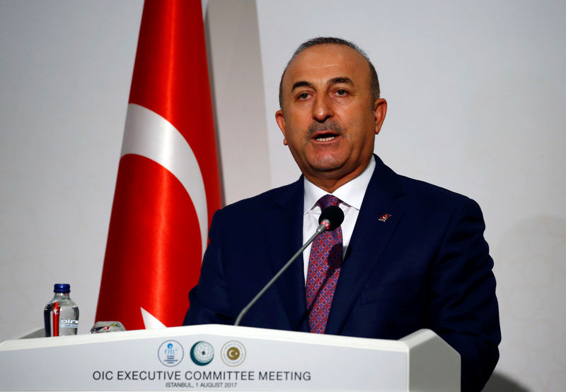 © Reuters. Turkish Foreign Minister Cavusoglu speaks during a news conference after an extraordinary meeting of the OIC Executive Committee in Istanbul
