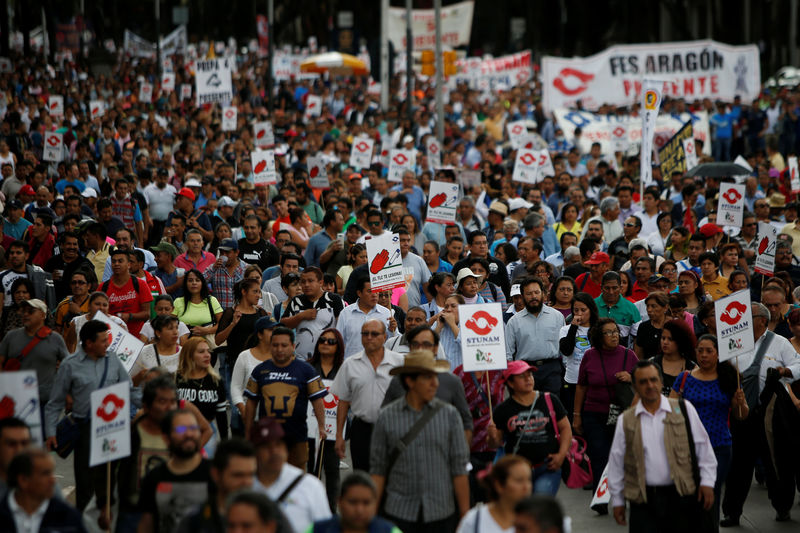 © Reuters. Protesto contra o Acordo de Livre Comércio da América do Norte (Nafta), na Cidade do México