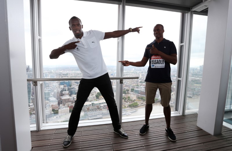 © Reuters. Usain Bolt visits the Shard ahead of the Sainsbury's Anniversary Games