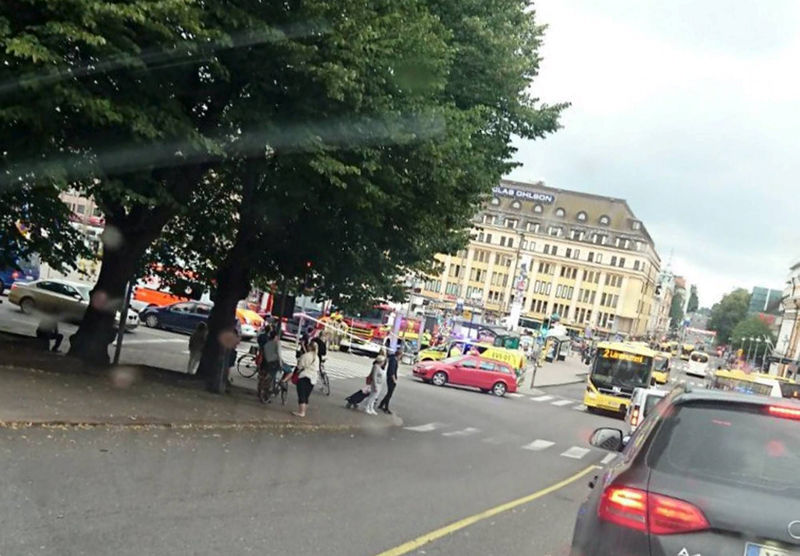 © Reuters. A cell phone picture from Turku Market Square, where several people were stabbed, Turku