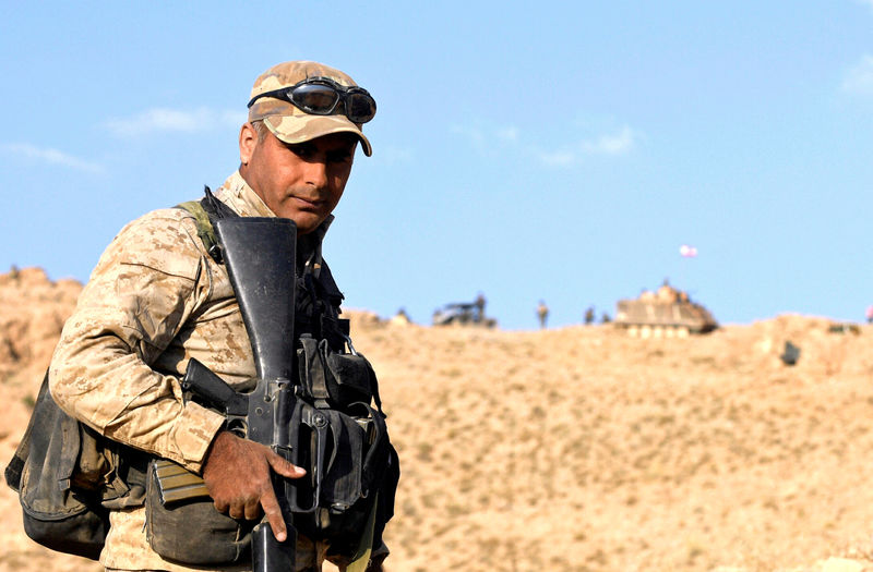 © Reuters. A Lebanese soldier looks on during an army operation near the town of Ras Baalbek