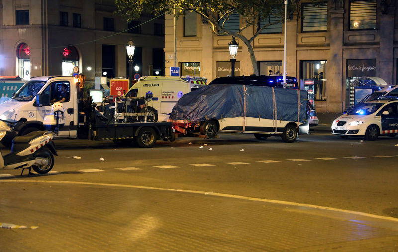 © Reuters. Van é retirada de local de ataque em Barcelona