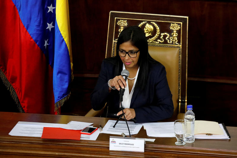 © Reuters. FILE PHOTO: National Constituent Assembly President Delcy Rodriguez attends to one of its session in Caracas