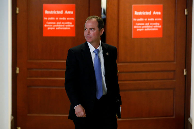 © Reuters. Schiff departs at the conclusion of a closed-door meeting between the House Intelligence Committee and Kushner on Capitol Hill in Washington