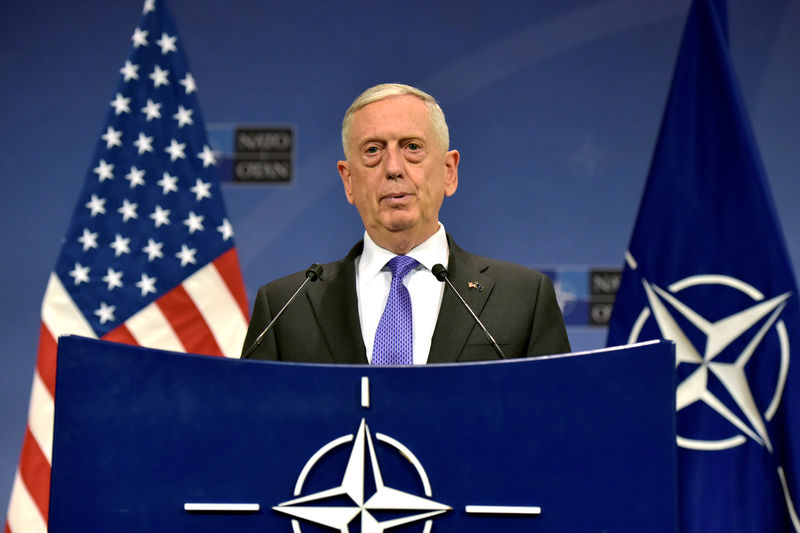 © Reuters. FILE PHOTO: U.S. Secretary of Defence Mattis gives a news conference after a NATO defence ministers meeting in Brussels