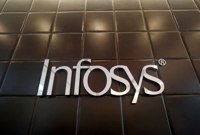 © Reuters. FILE PHOTO: The logo of Infosys is pictured inside the company's headquarters in Bengaluru
