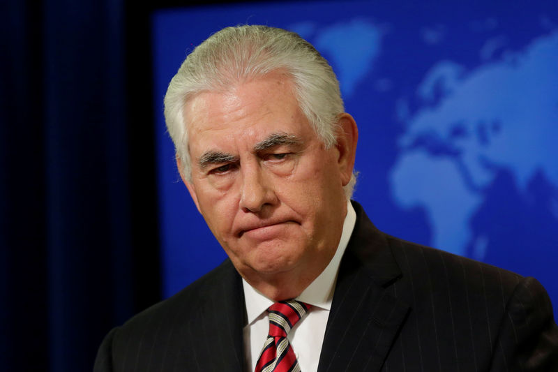 © Reuters. Secretary of State Rex Tillerson  holds a press briefing