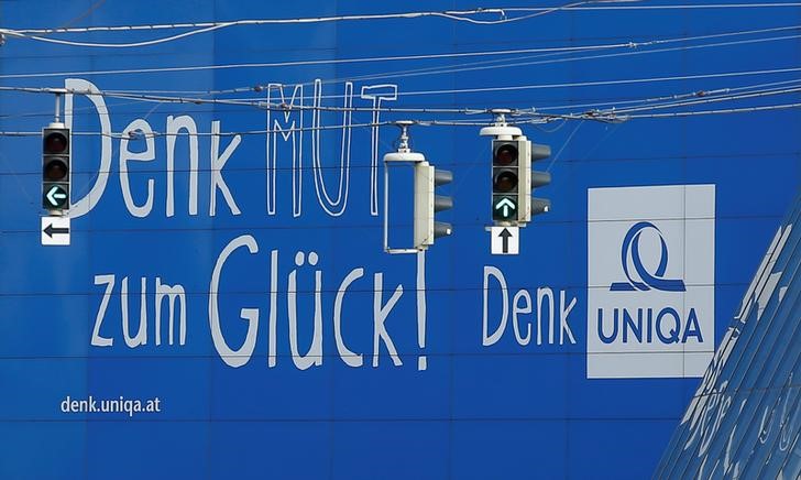© Reuters. The Uniqa logo is seen next to a slogan reading 