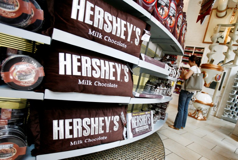 © Reuters. FILE PHOTO -  A woman shops inside the Hershey Store in New York