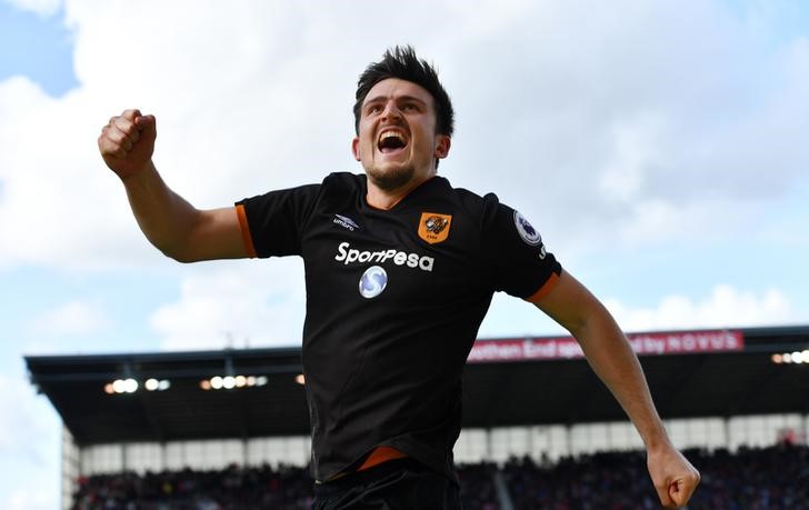 © Reuters. FILE PHOTO: Harry Maguire celebrates scoring their first goal