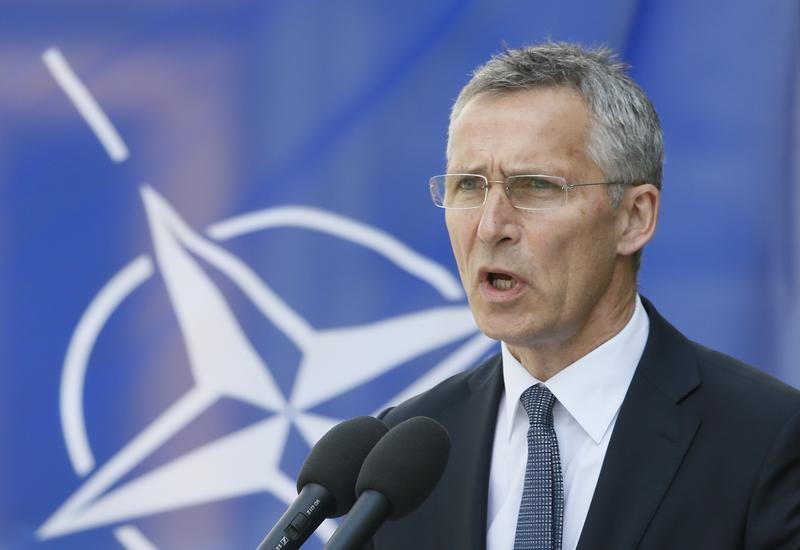 © Reuters. Secretário-geral da Otan, Jens Stoltenberg, durante coletiva de imprensa em Kiev, na Ucrânia