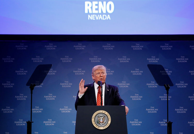 © Reuters. Presidente dos Estados Unidos, Donald Trump, fala durante convenção em Reno, Estados Unidos