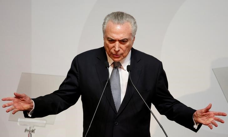 © Reuters. Presidente Michel Temer fala durante apresentação para investidores em São Paulo, Brasil