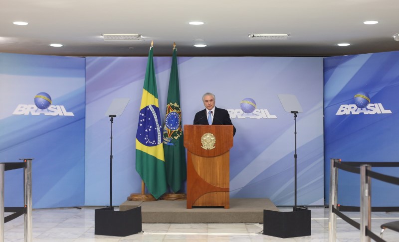 © Reuters. Temer faz discurso no Palácio do Planalto