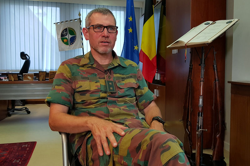 © Reuters. General Thys, commander of the Belgian land forces, speaks during an interview with Reuters in Brussels