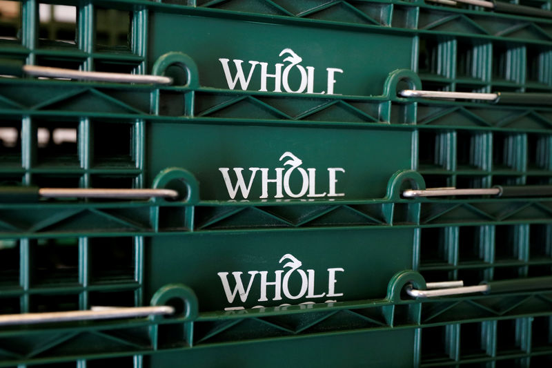 © Reuters. Baskets are stacked at a Whole Foods store in New York