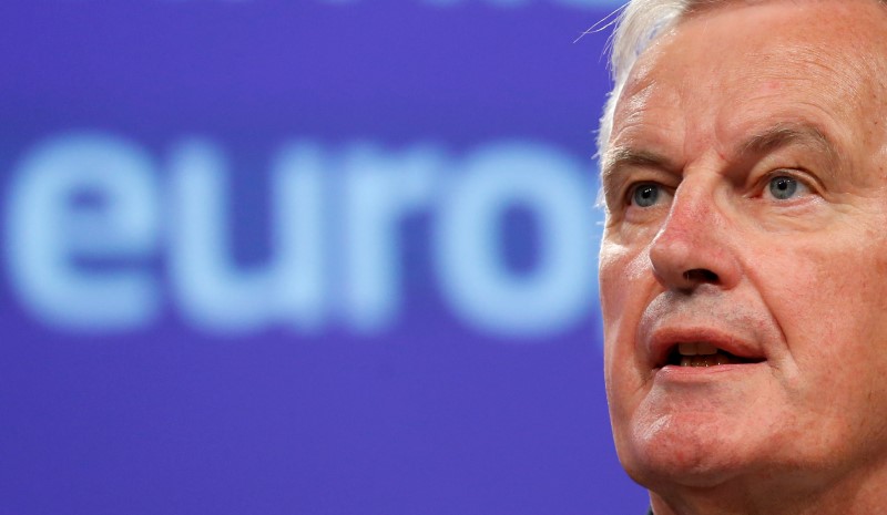 © Reuters. EU's chief Brexit negotiator Barnier addresses a news conference in Brussels