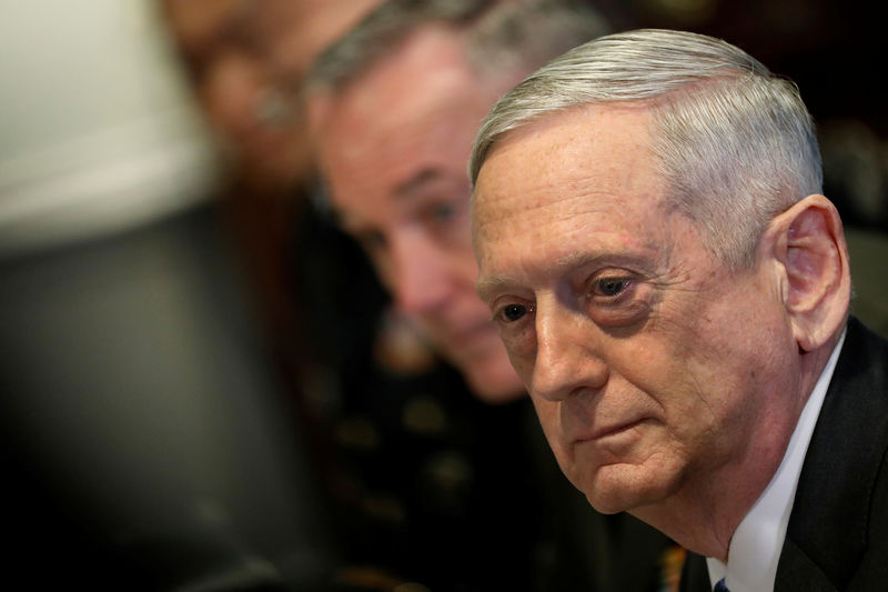 © Reuters. FILE PHOTO: U.S. Defense Secretary James Mattis looks on during a bilateral meeting with South Korean Defense Minister Song Young-Moo at the Pentagon