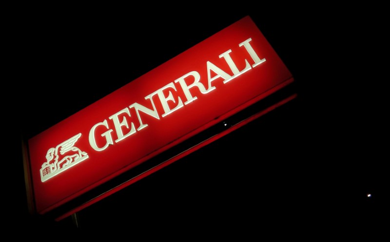 © Reuters. FILE PHOTO: A banner with a logo of Generali insurance is seen outside one of its branch offices in Telfs