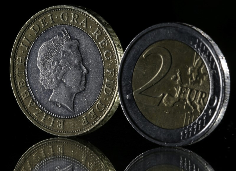 © Reuters. Pound and Euro coins are seen in this picture illustration