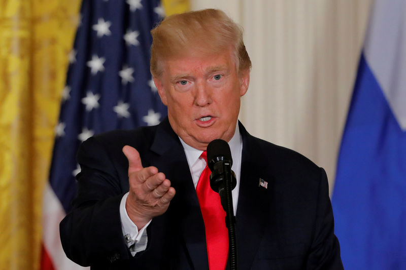 © Reuters. FILE PHOTO:    U.S. President Trump holds a joint news conference with Finland's president at the White House in Washington