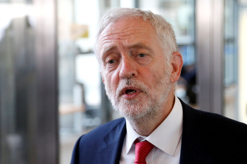 © Reuters. FILE PHOTO: Britain's opposition Labour Party leader Corbyn talks to the media in Brussels