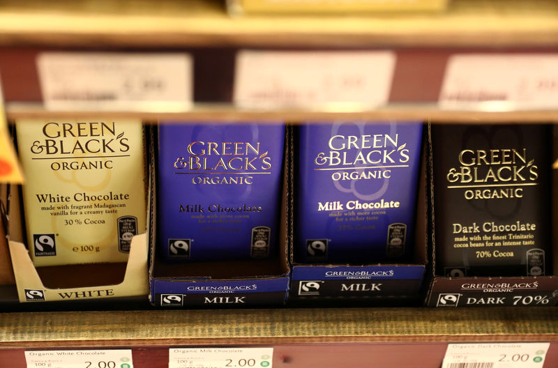 © Reuters. Green and Black's chocolate bars are displayed for sale in a store in London