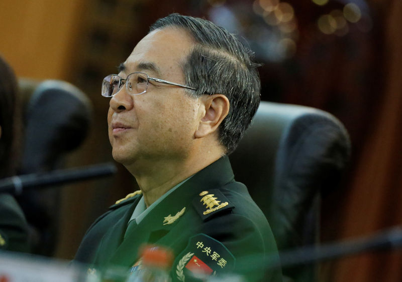 © Reuters. FILE PHOTO: Chief of the general staff of the Chinese People's Liberation Army Gen. Fang Fenghui attends a meeting with Joint Chiefs Chairman Gen. Joseph Dunford (not pictured) at the Bayi Building in Beijing