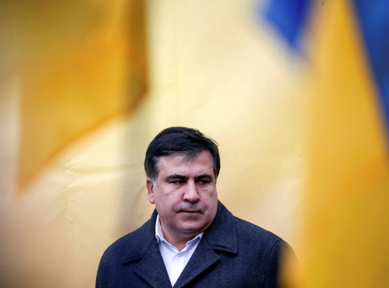 © Reuters. FILE PHOTO: Former Georgian President and former governor of Odessa region Saakashvili attends anti-government and in support of him rally in central Kiev