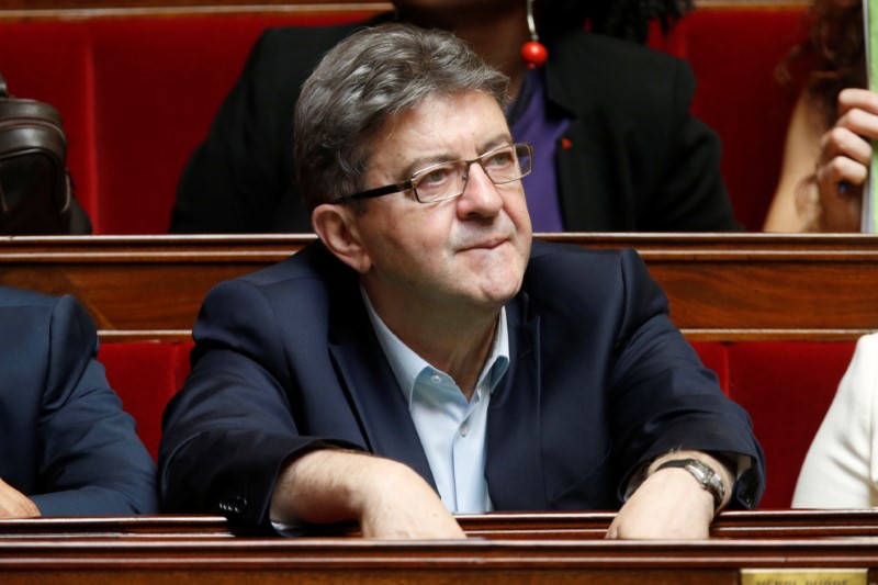 © Reuters. Member of parliament Jean-Luc Melenchon of La France Insoumise (France Unbowed) political party attends the questions to the government session at the National Assembly in Paris