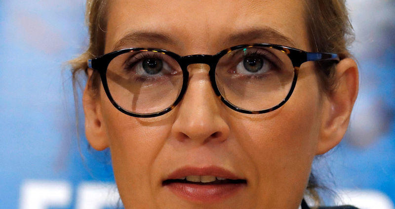 © Reuters. Weidel of the anti-immigration party Alternative for Germany addresses a news conference in Berlin