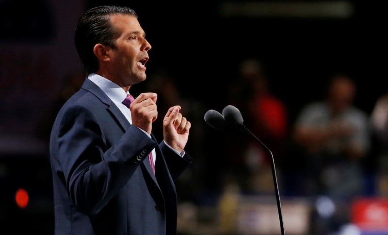 © Reuters. FILE PHOTO: Donald Trump Jr. speaks at the 2016 Republican National Convention in Cleveland