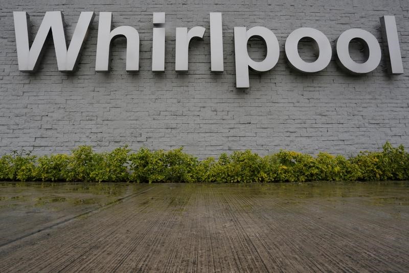 © Reuters. The Whirlpool logo is seen at their plant in Apodaca, Monterrey, Mexico