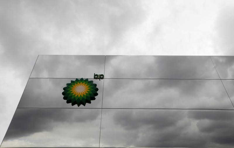 © Reuters. BP's logo is seen on one of its corporate sponsor pavilions in the Olympic park, in Stratfod
