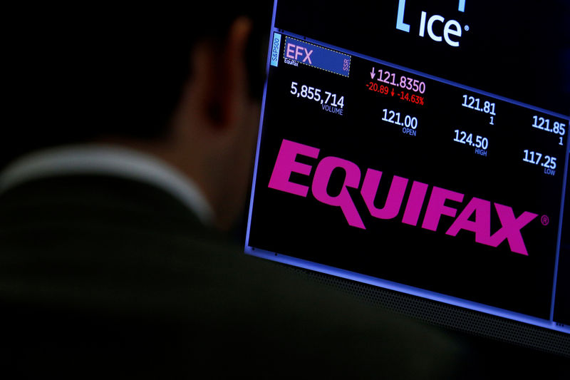 © Reuters. Dados de negociação da Equifax na Bolsa de Valores de Nova York, Estados Unidos