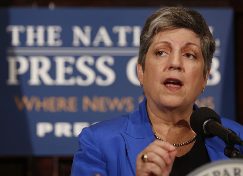 © Reuters. U.S. Secretary of Homeland Security Janet Napolitano gives her final official speech at the National Press Club in Washington