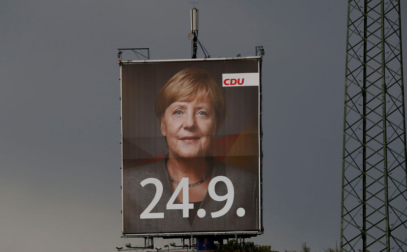 © Reuters. An election campaign poster for the upcoming general elections of the CDU is pictured near Magdeburg