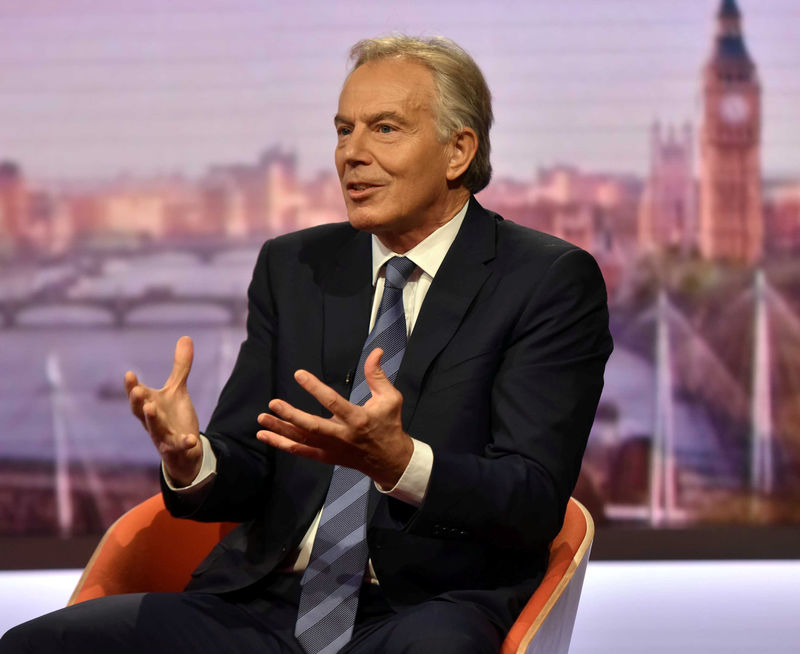 © Reuters. Former British prime minister, Tony Blair, appears on the BBC's The Andrew Marr Show, in central London