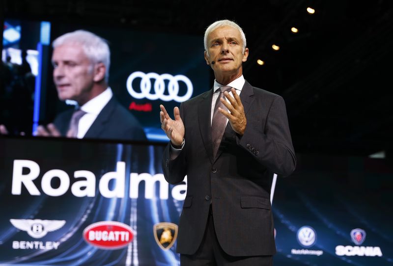 © Reuters. Volkswagen CEO  Mueller attends the opening of the Frankfurt Motor Show