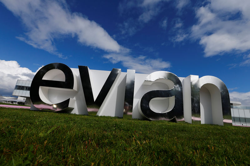 © Reuters. A logo is pictured outside the new Evian water bottling plant during the official opening ceremony in Publier