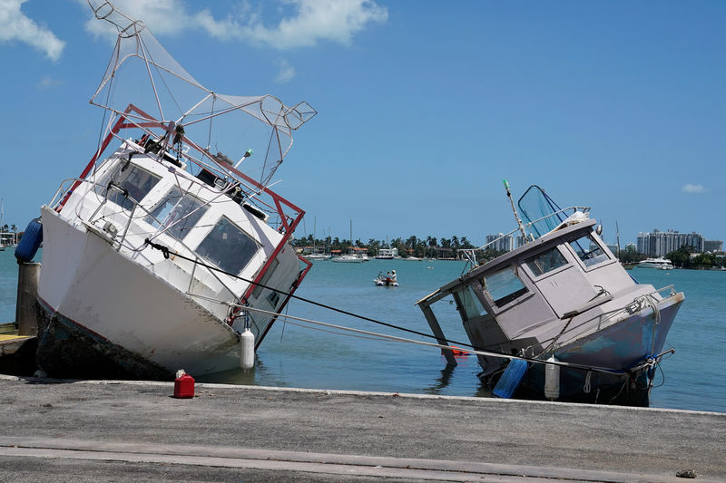 © Reuters. Boats that have come ashore are pictured on Watson Island Miami, Florida